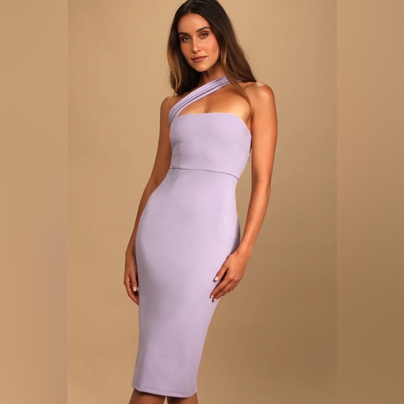 Hold Your Attention Lilac Lavender One-Shoulder Sleeveless Midi Dress - NWT - Picture 1 of 5